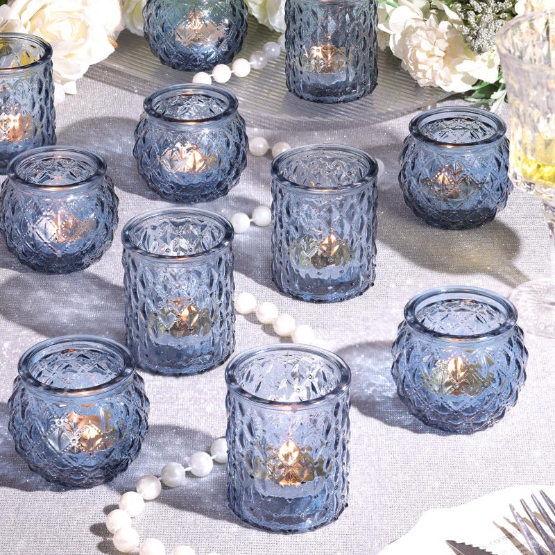 NITIME 12pcs Assorted Blue Votive Candle Holders  Tea Lights Candle Holder for Wedding Decor  Blue Candle Holders for Table Centerpiece  Bridal Shower  Baby Shower Decorations - Image 1